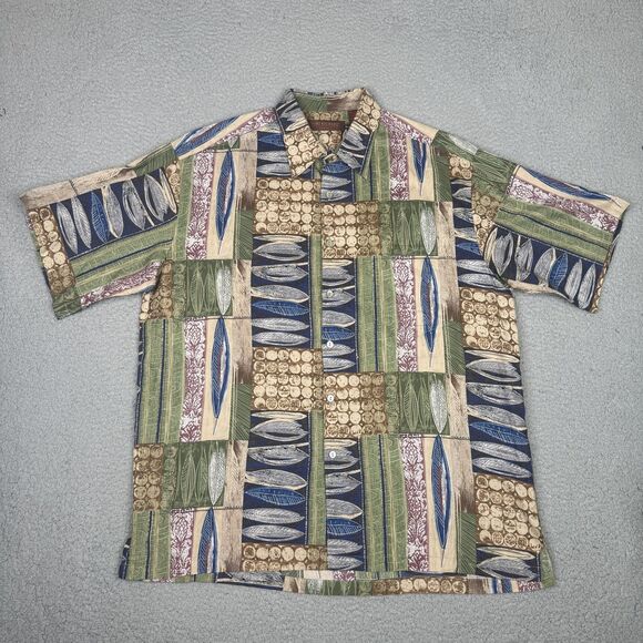 Tori Richard Shirt Mens Large Hawaiian Aloha Button Up Vintage Feather Print USA - Picture 2 of 10